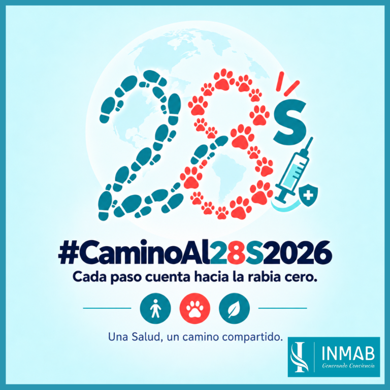 Camino al 28S hacia Rabia Cero | INMAB Logo del Mes Global de la Rabia 2026: Gran 28 con huellas humanas y animales. Cada paso cuenta para el “Camino al 28S” con enfoque OneHealth