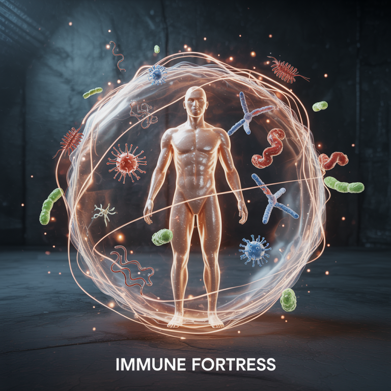Representación digital del sistema inmunológico humano protegiendo el cuerpo humano