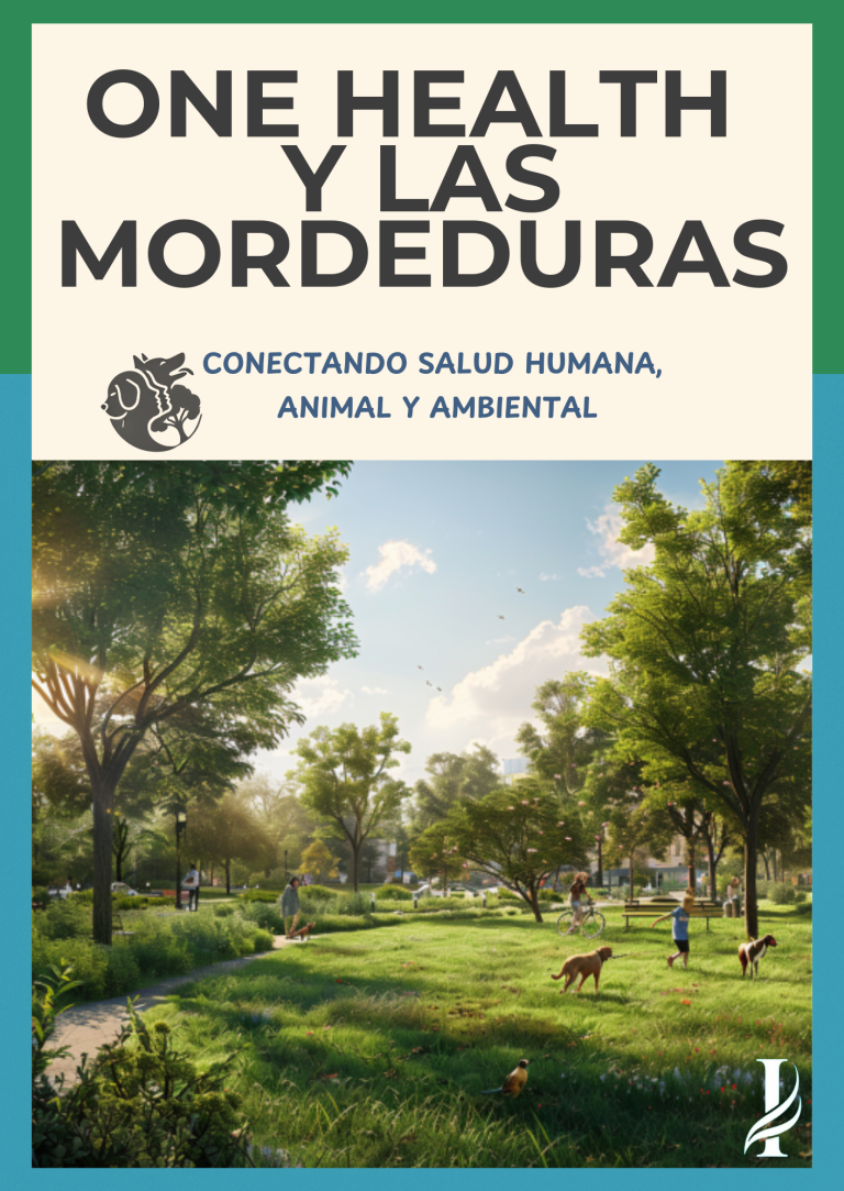 Imagen de parque urbano con personas, perros y naturaleza, representando la conexión entre salud humana, animal y ambiental según el enfoque