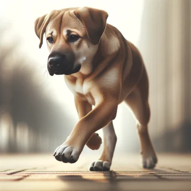 Perro moviéndose con pasos lentos y precavidos, indicando inseguridad o miedo en su entorno.