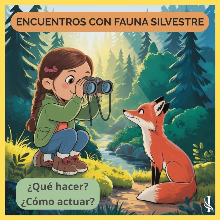 Infografía sobre qué hacer cuando nos encontramos con animales silvestres. Prevención de riesgos y convivencia responsable.