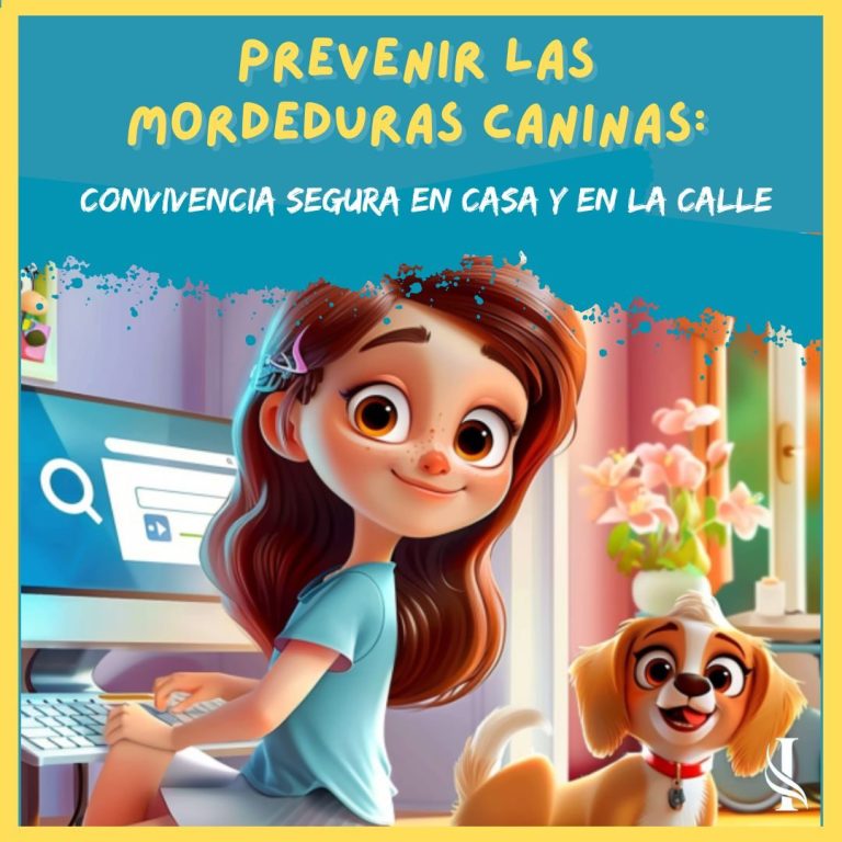 Ilustración de niña con perro en casa, promoviendo la prevención de mordeduras caninas mediante la convivencia responsable y segura