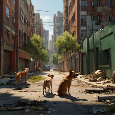 Grupo de perros sueltos en una calle urbana, en un entorno deteriorado, reflejando la situación de la falta de control en algunos municipios