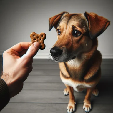 Perro apartando la cabeza de la comida, indicando posible estrés, ansiedad o malestar.