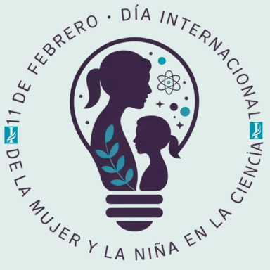 Día Internacional de la Mujer y la Niña en la Ciencia – 11 de febrero Ilustración de INMAB por el Día de la Mujer y la Niña en la Ciencia que simboliza la transmisión del conocimiento y el futuro científico.