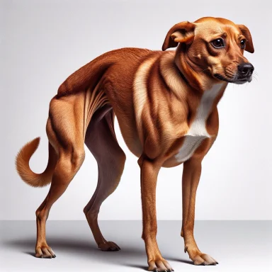 Perro con leve encogimiento del cuerpo, cabeza ligeramente baja y postura curvada, mostrando signos sutiles de miedo o inseguridad.
