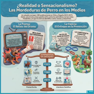 Infografía sobre una revisión de la evidencia científica que compara el conocimiento sobre las mordeduras caninas con su tratamiento en los 