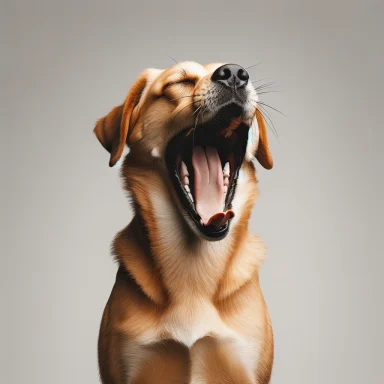 Perro bostezando sin estar cansado, un comportamiento asociado al estrés o la necesidad de calmarse.