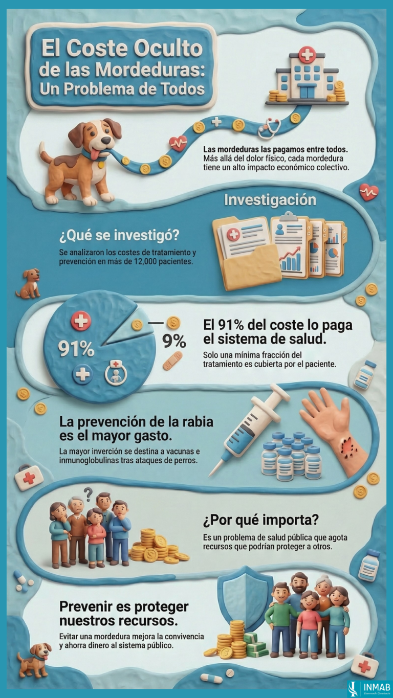Infografía sobre el coste de mordeduras de animales: el 91% lo asume el sistema de salud y la prevención de la rabia concentra el gasto